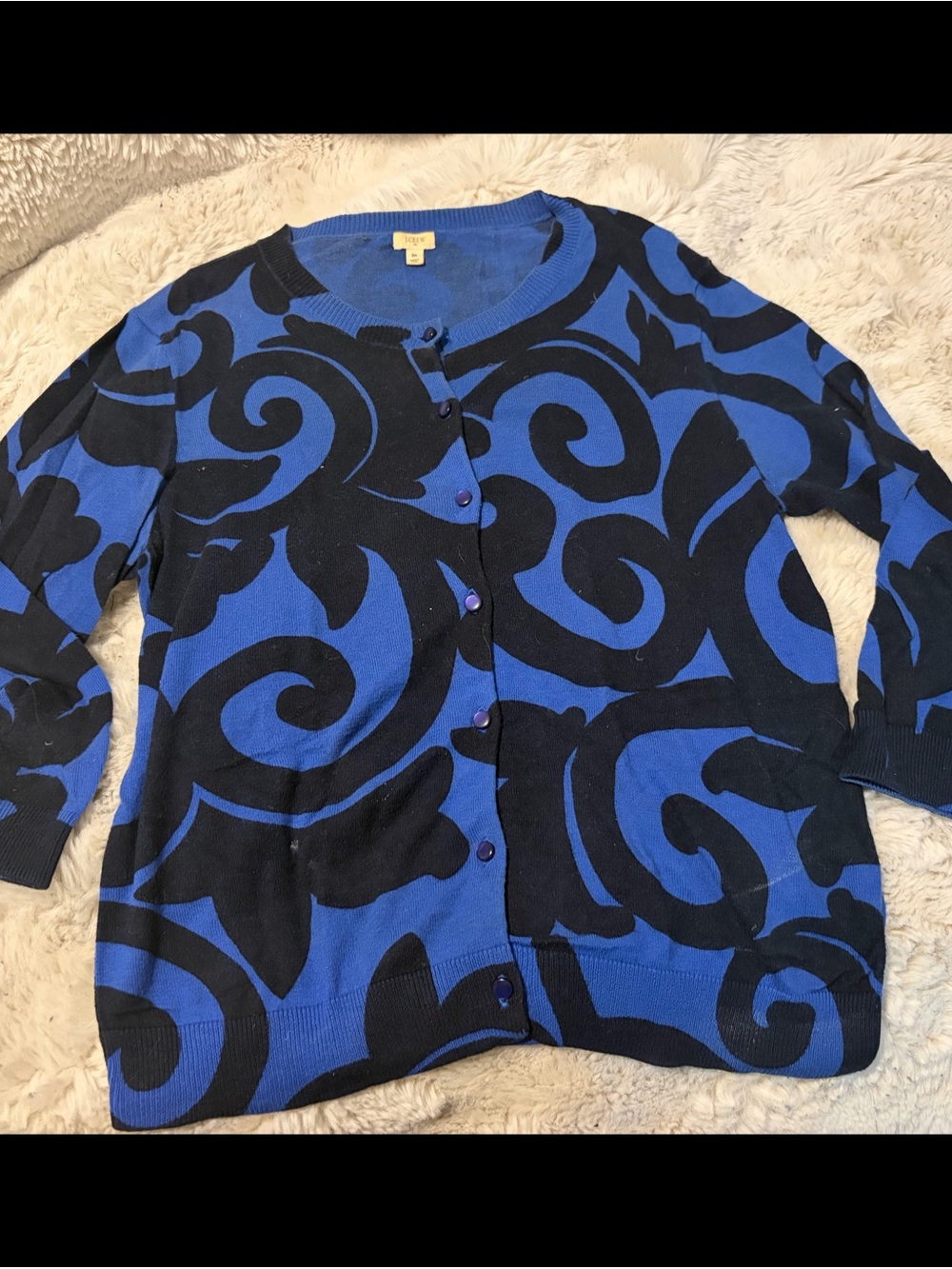 JCrew size M Bold Blue & Black Patterned Women's Cardigan Sweater